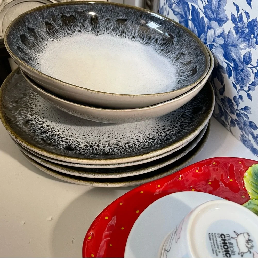 West Elm black white grey reactive glaze stoneware bowl dinnerware